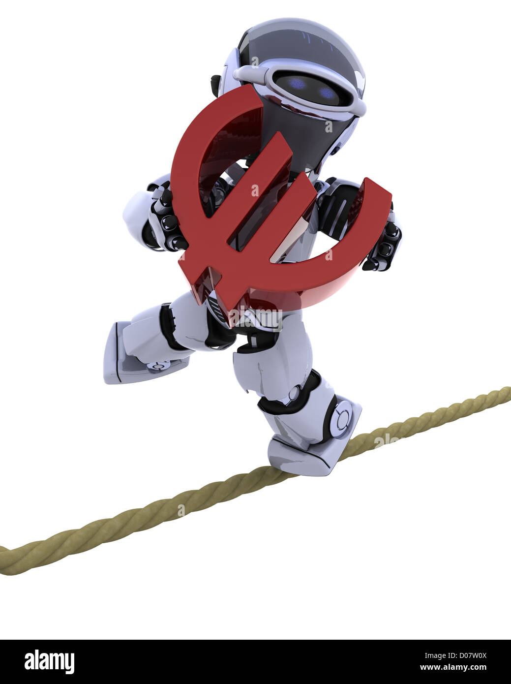3D render di un robot in equilibrio su una corda Foto Stock