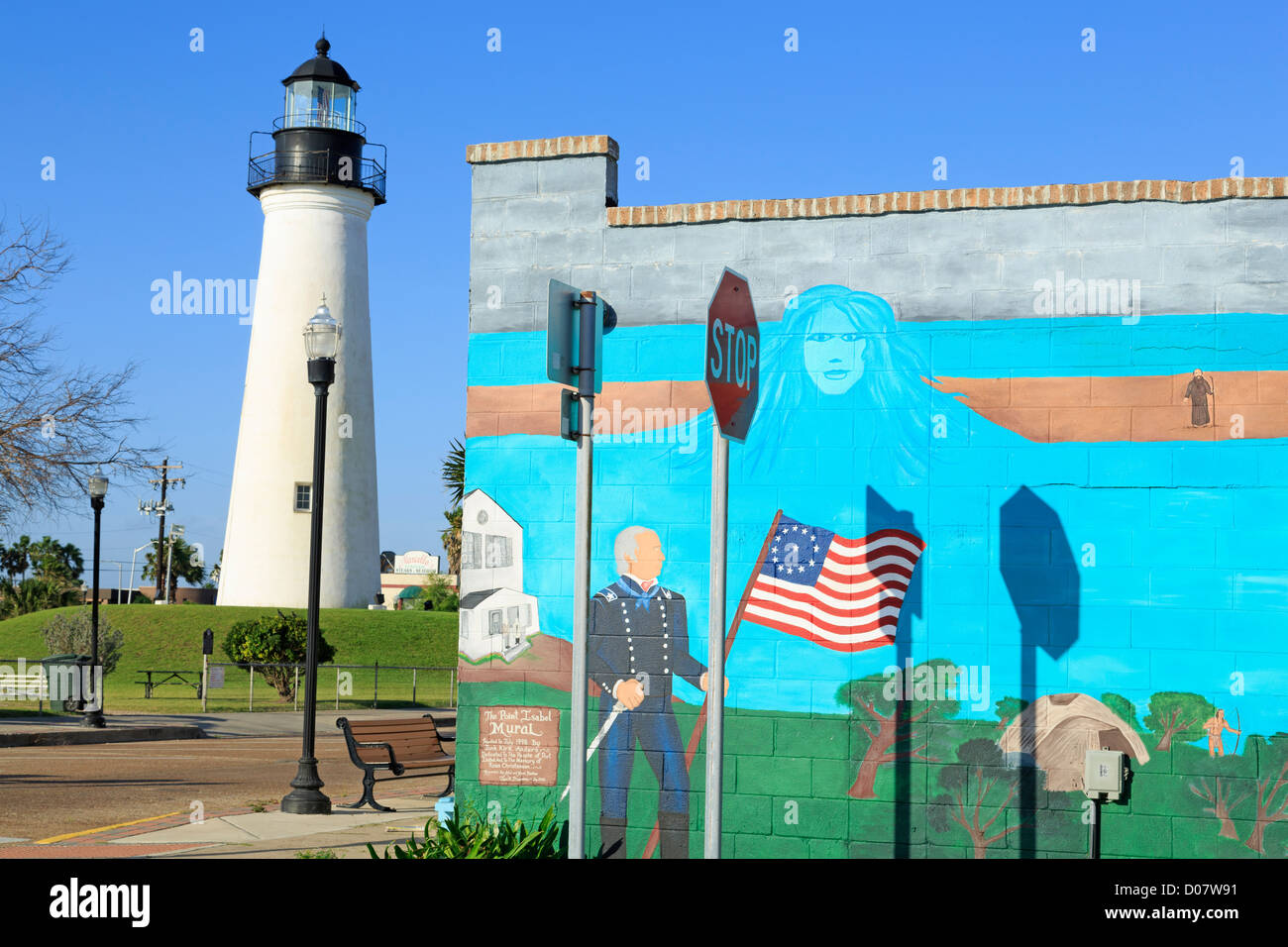 Murale di John Kirk Anders & Port Isabel Lighthouse museo,Port Isabel,Golfo del Messico, Texas, Stati Uniti d'America Foto Stock