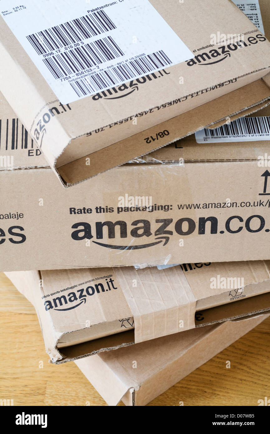 Dettaglio delle varie scatole da Amazon.com Foto Stock