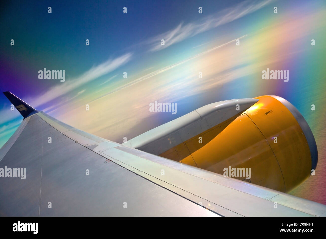 Vista dall'Icelandair jet del passeggero finestrino per aerei oltre Atlantico del Nord Foto Stock