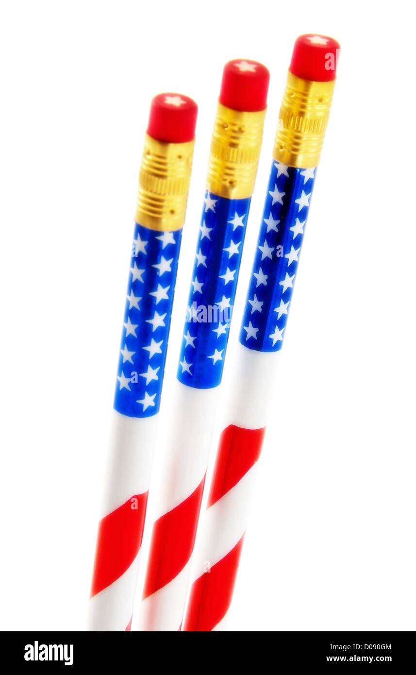 Patriottica matite derivazioni impostato per la scrittura Foto Stock