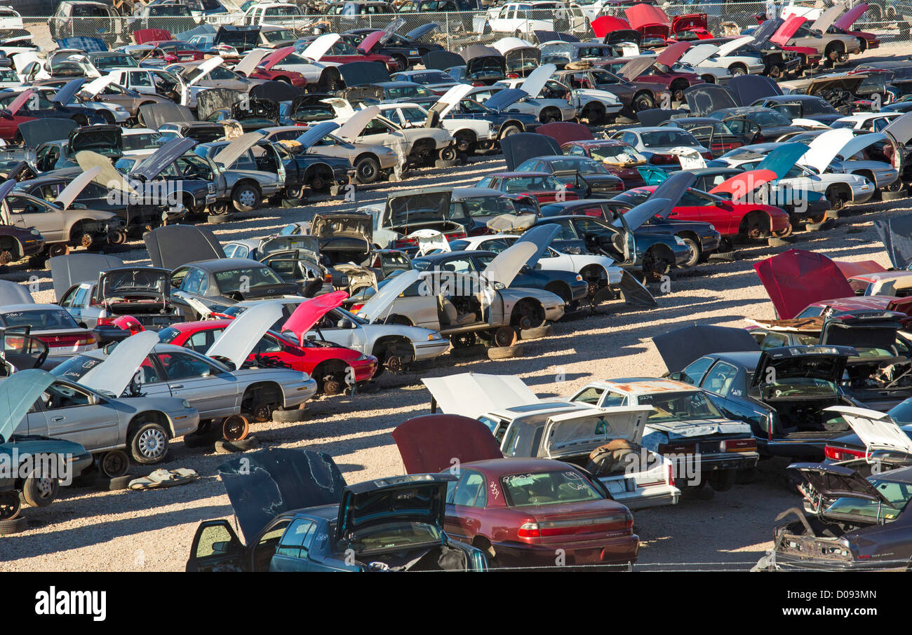 Alessandria, Louisiana - spazzatura automobili presso un cantiere di scarto. Parti utilizzabili sarà venduto e poi le vetture saranno scartati. Foto Stock