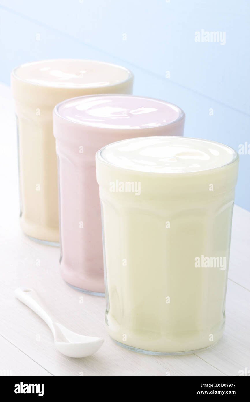 Fresco, sano e delizioso yogurt cremoso in francese vintage jar, Il perfetto snack o dessert. Foto Stock