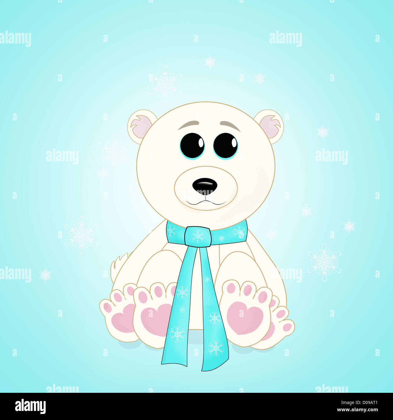 Illustrazione originale di un grazioso piccolo orso polare con una sciarpa blu legato attorno il collo. Foto Stock