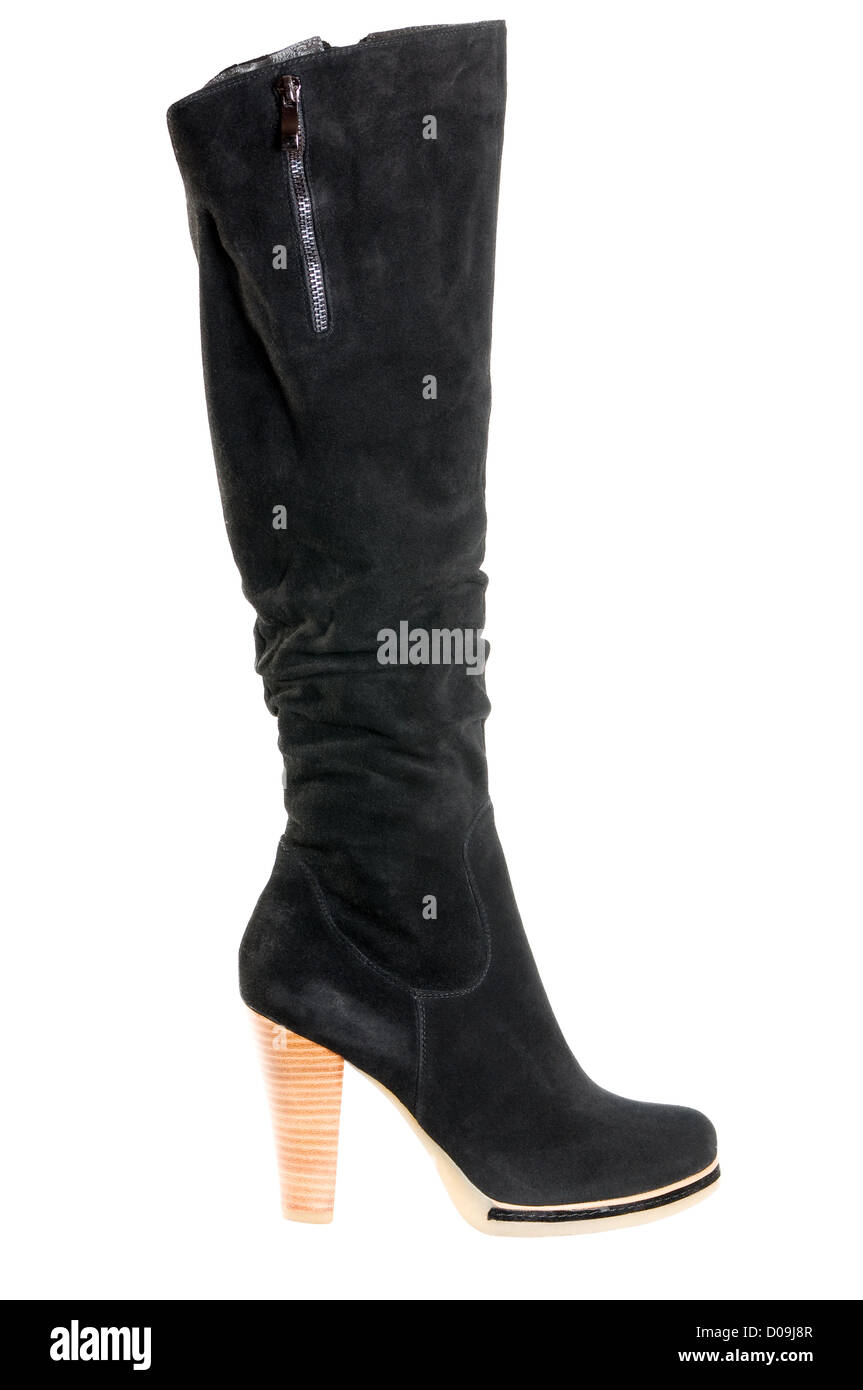 Femmina nero boot isolati su sfondo bianco Foto Stock