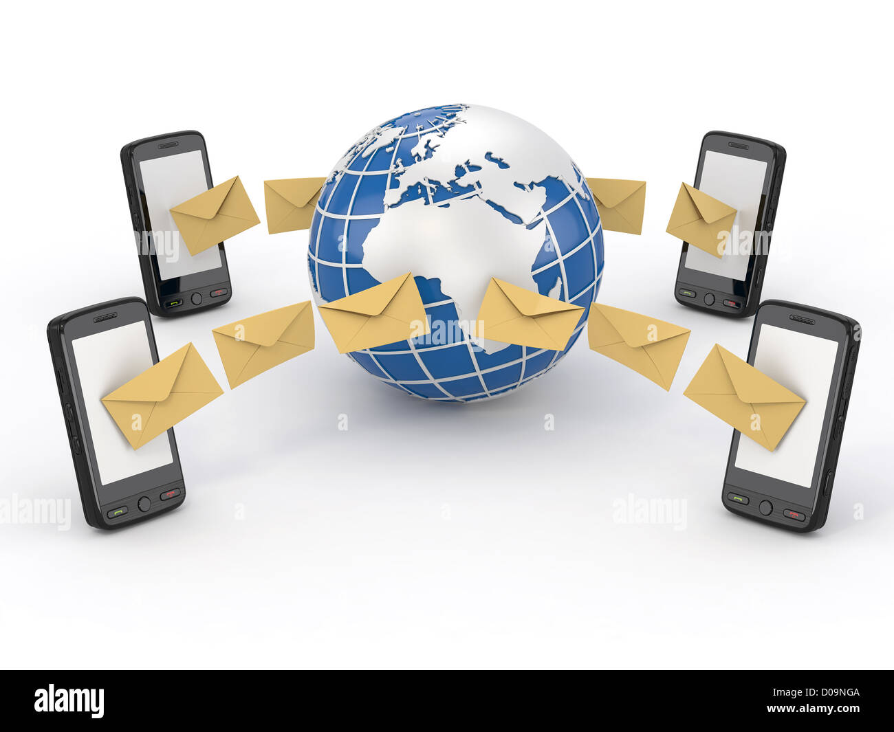 Messaggi SMS, il telefono cellulare e la messa a terra. Voto di SMS. 3d Foto Stock