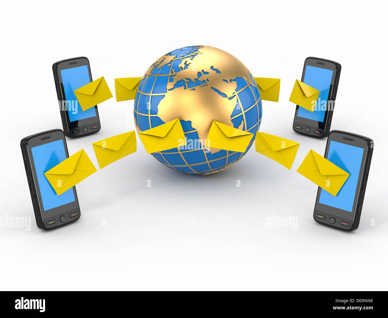 Messaggi SMS, il telefono cellulare e la messa a terra. Voto di SMS. 3d Foto Stock