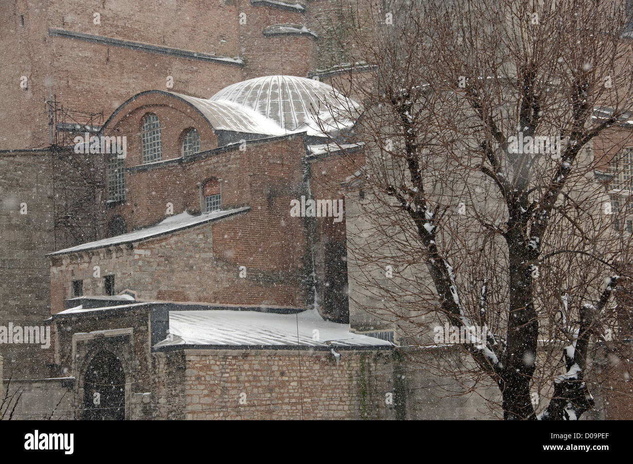 Dettagli architettonici di Santa Sofia in scena invernale Istanbul Turchia Foto Stock