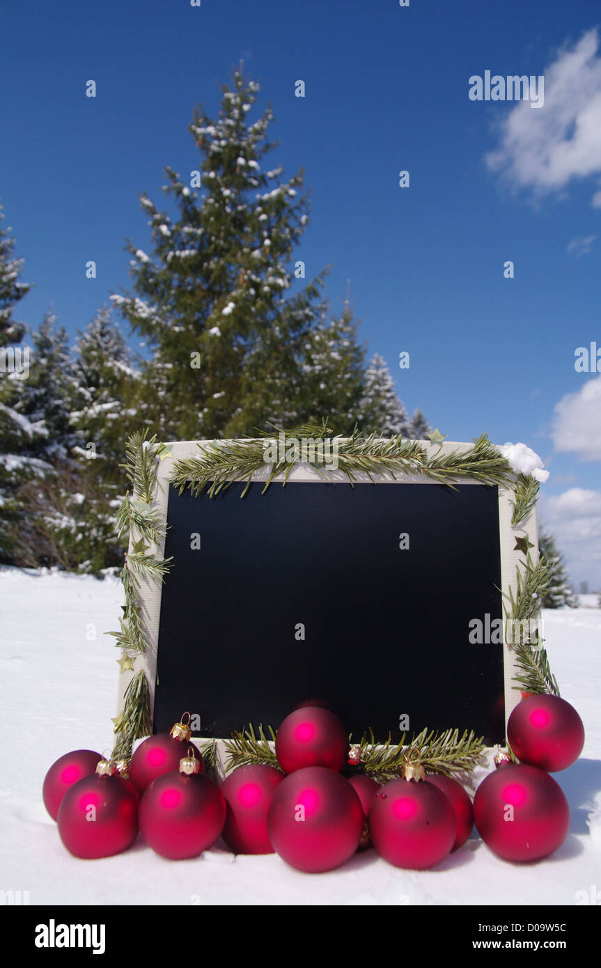 Un decorato schermo nel paesaggio innevato Foto Stock