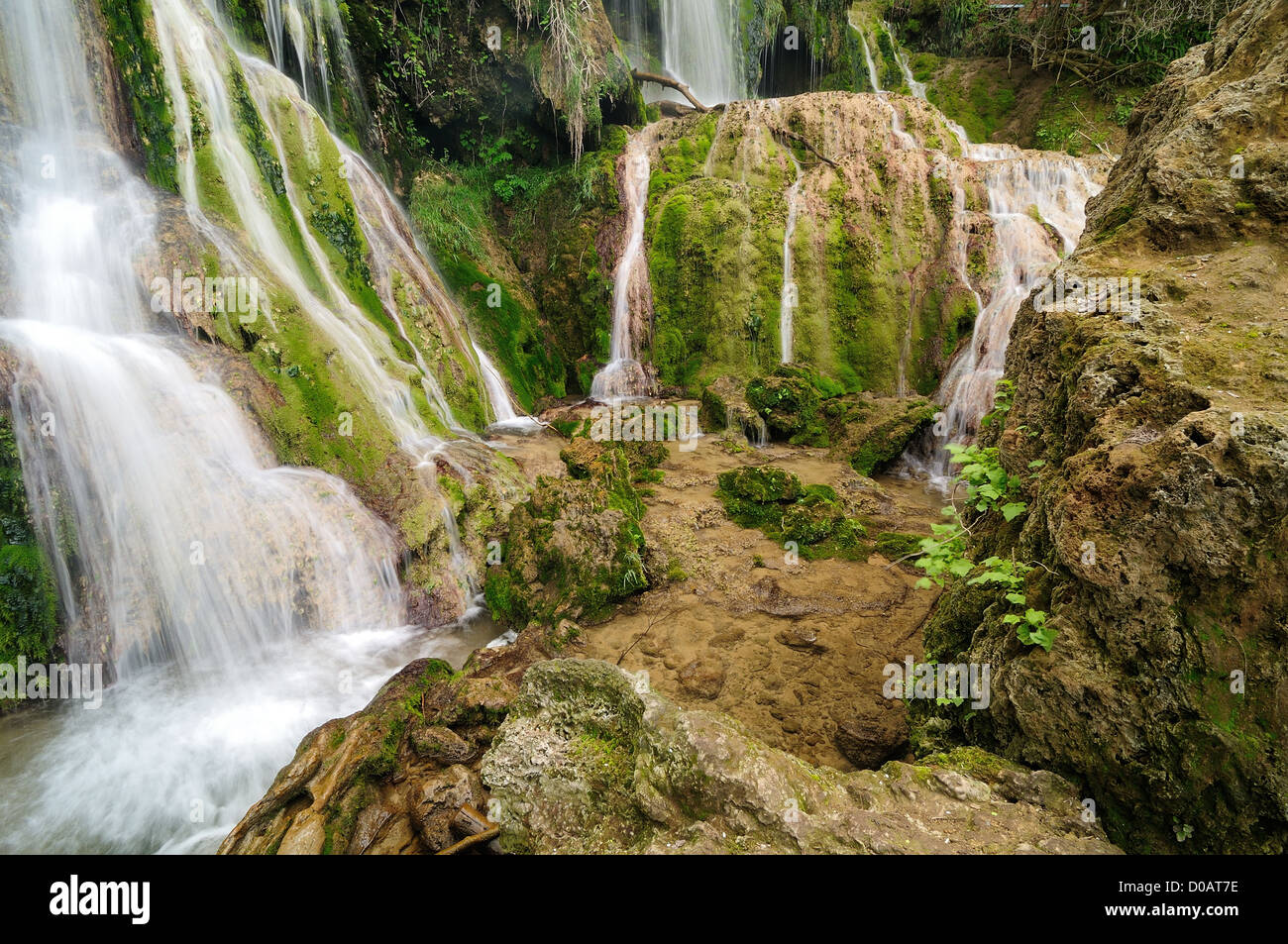 Bel fiume e cascata nella foresta Foto Stock