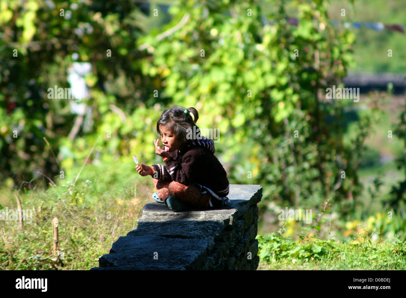 Bambino nepalese in remoto villaggio nella regione helambu, Nepal Foto Stock