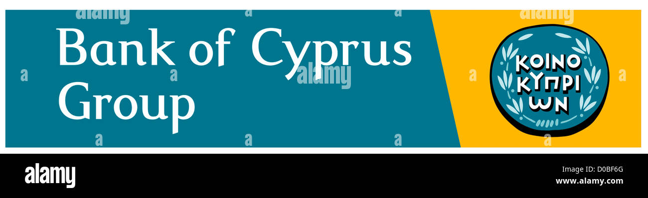 Il logo della banca di Cipro di gruppo con sede in Strovolus vicino a Nicosia. Foto Stock