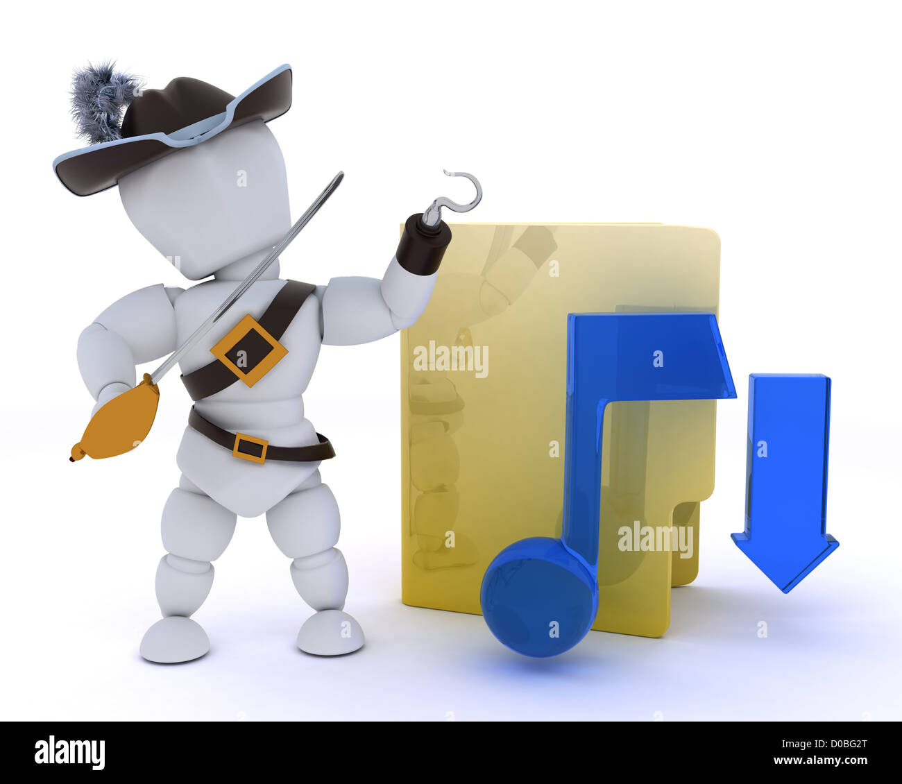 3D render di un pirata raffiguranti download illegale di musica Foto Stock