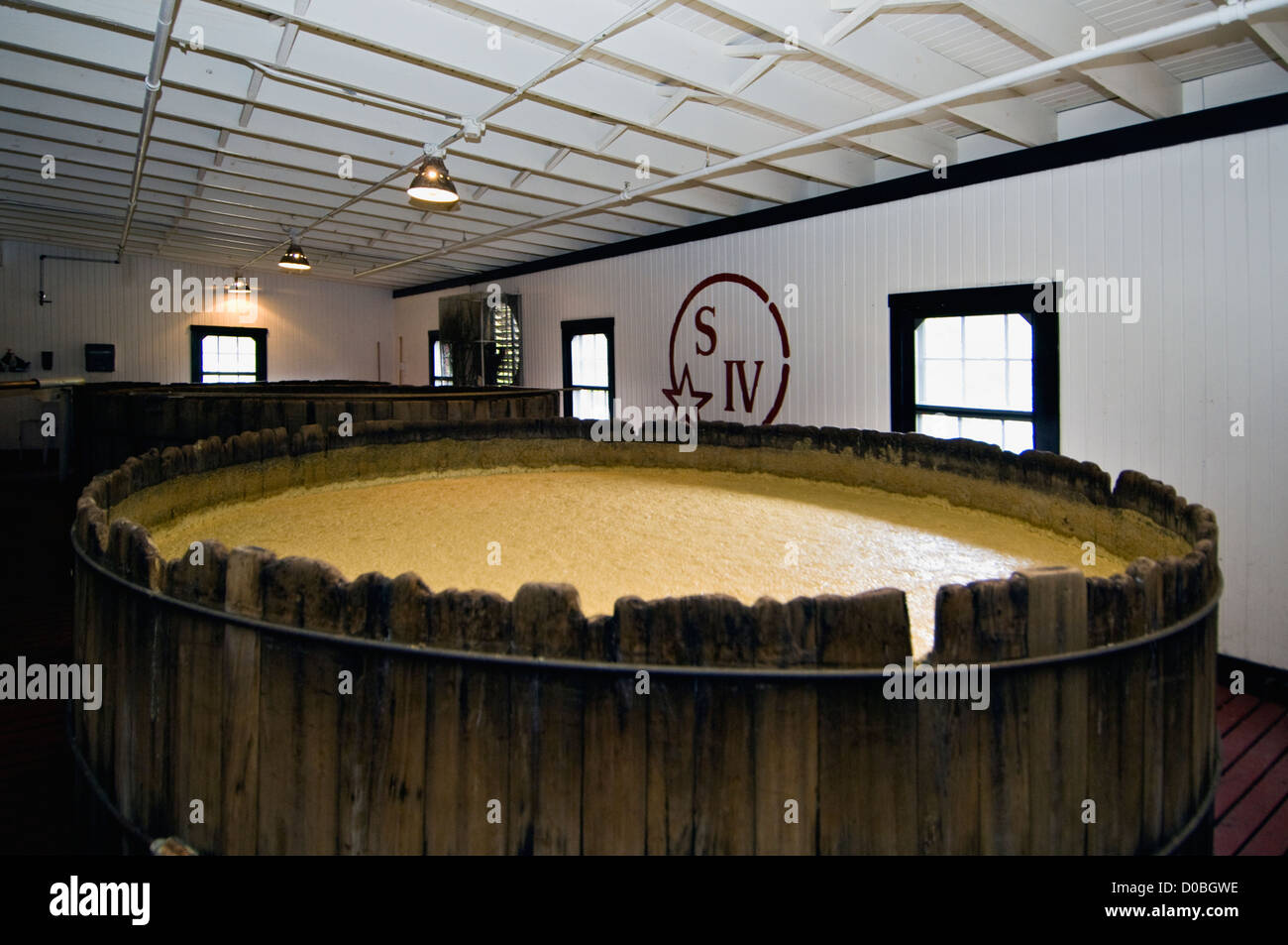 Sour Mash la fermentazione in vasche di cipressi a Maker's Mark distilleria di Loreto, Kentucky Foto Stock