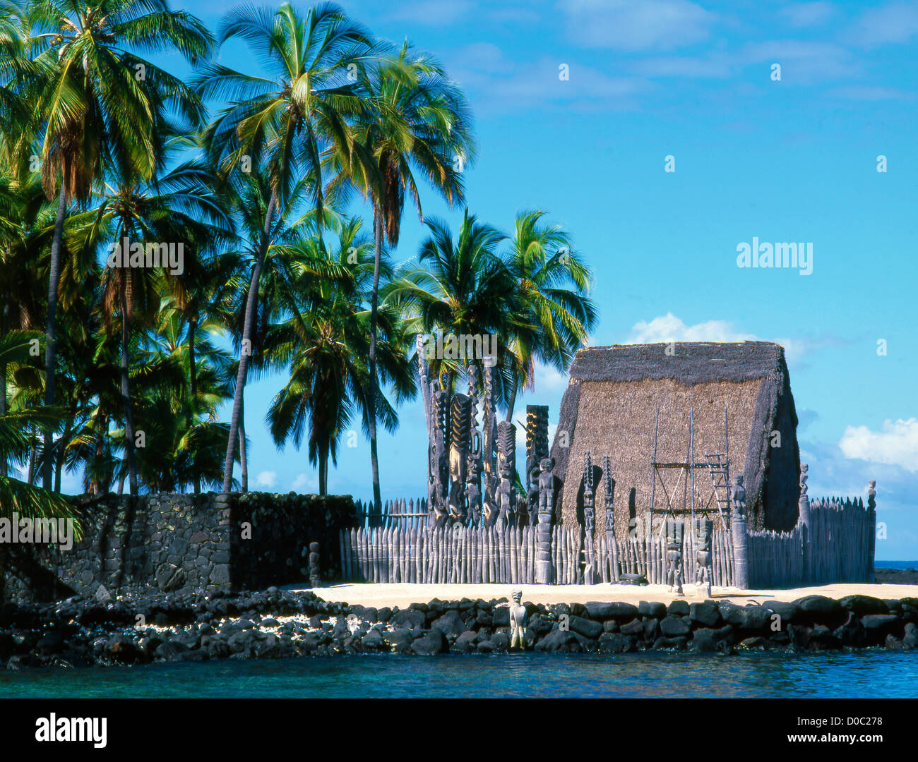 Stati Uniti d'America, Hawaii, Big Island, Puuhonua O Honaunau National Park, Hale O Keawe Heiau, Foto Stock