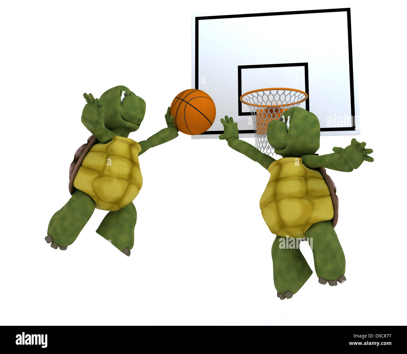 3D render di tartarughe giocando a basket ball Foto Stock