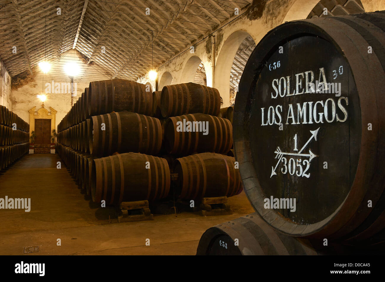 Montilla, Perez Barquero Cantina, Montilla-Moriles percorso vinicolo, Cordoba, Andalusia, Spagna Foto Stock