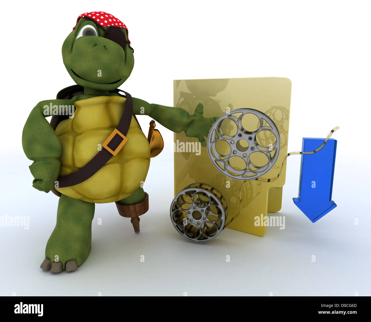 3D render di una tartaruga pirata raffiguranti illegale download del filmato Foto Stock