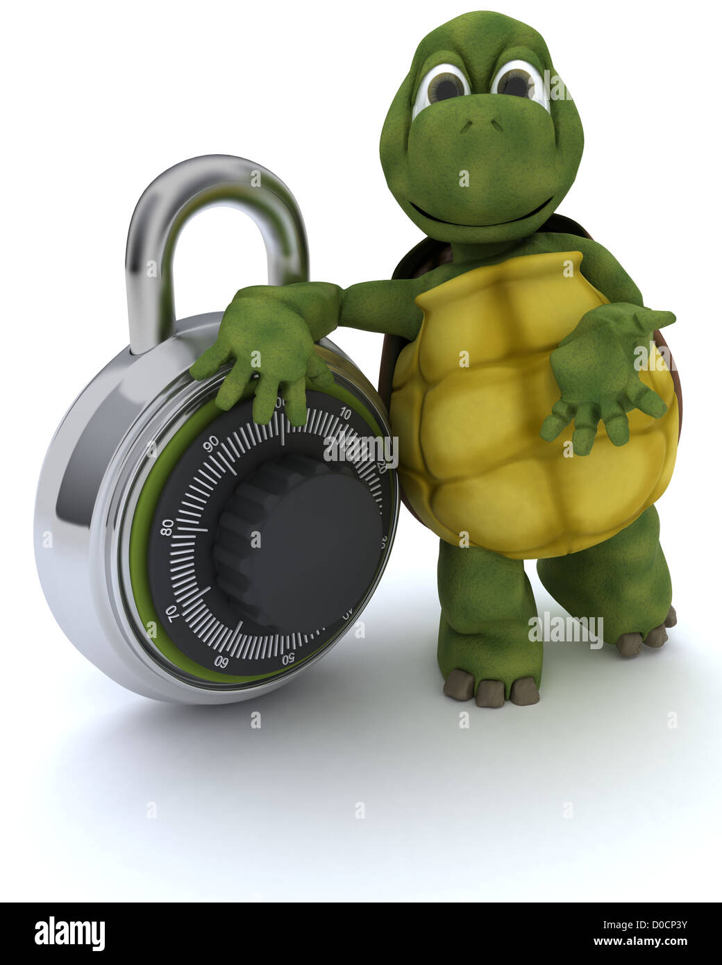 3D render di tartaruga con lucchetto a combinazione Foto Stock