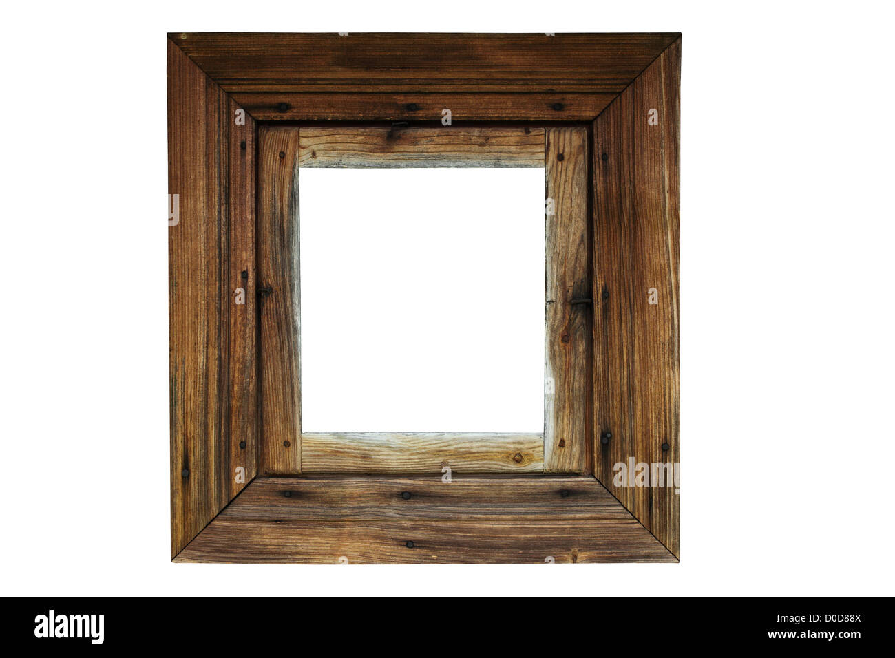 Marrone vecchio telaio di legno isolato su sfondo bianco Foto Stock