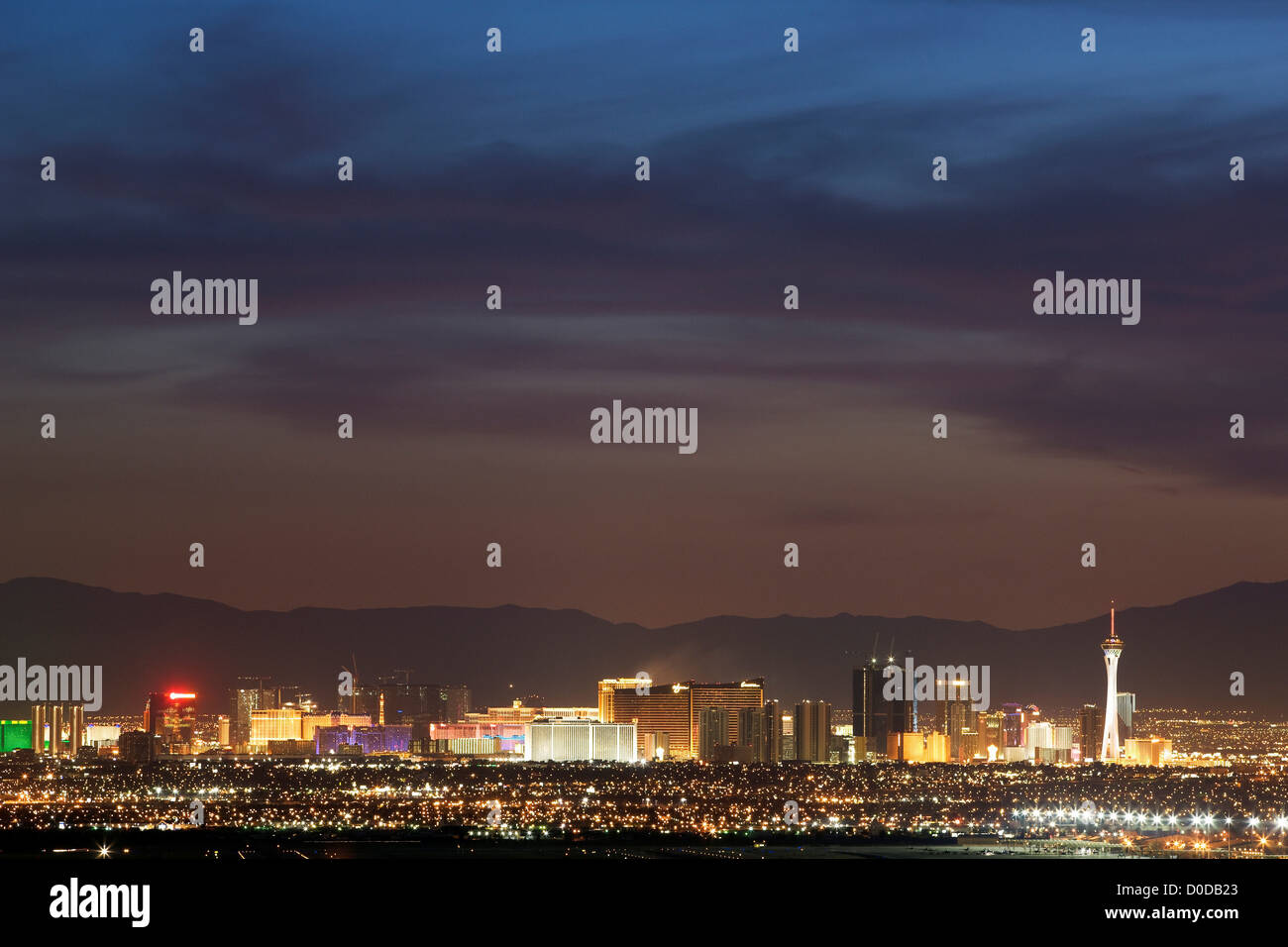 Las Vegas Skyline, crepuscolo Foto Stock