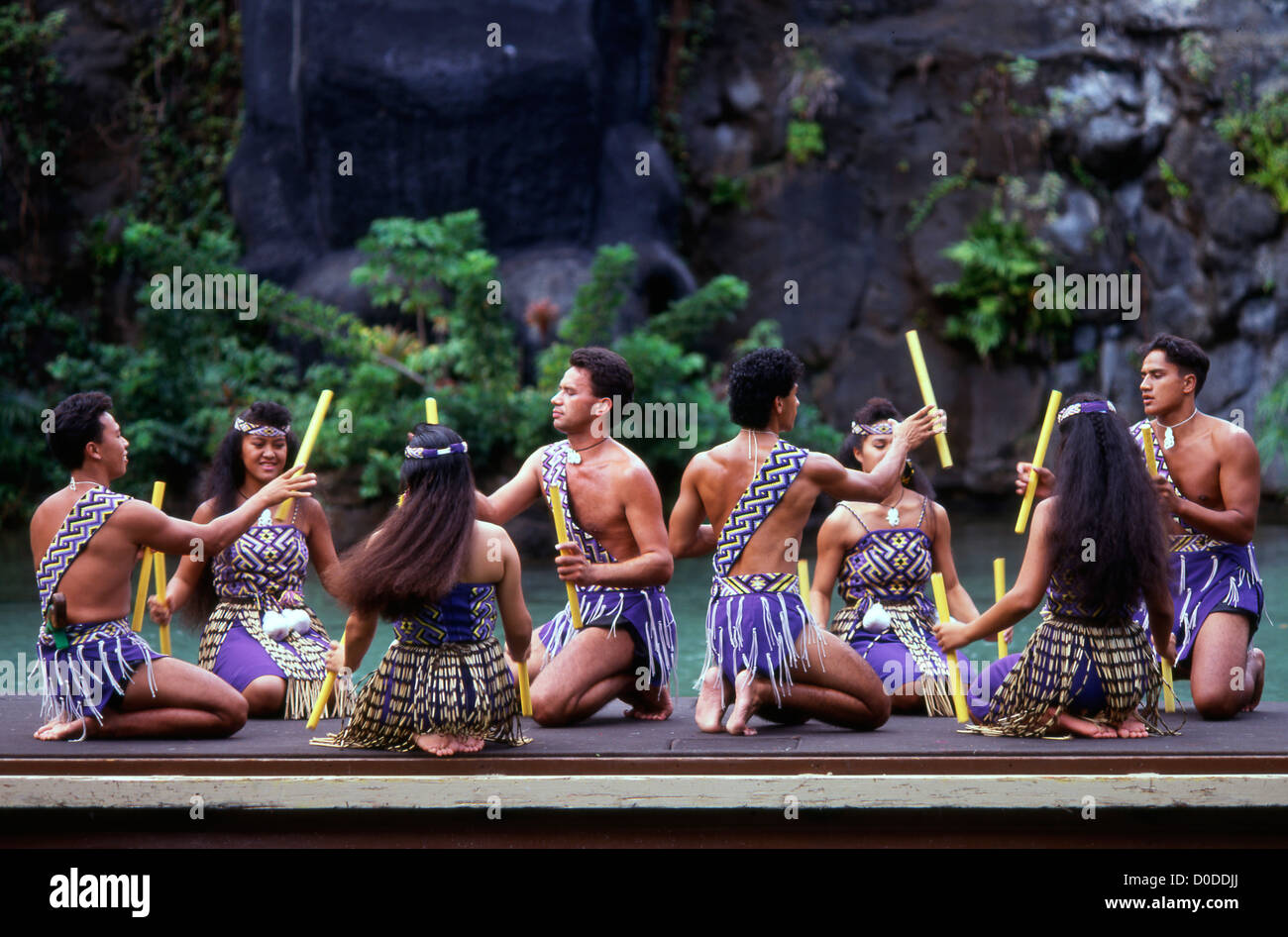 Stati Uniti d'America, Hawaii, Oahu, Laie, Centro Culturale Polinesiano, rievocazione delle Lunghe Canoe, Foto Stock