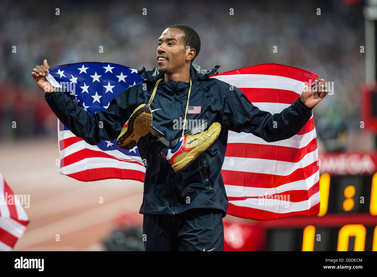 Christian Taylor (USA) medaglia d'oro in Uomini Salto triplo a le Olimpiadi estive di Londra, 2012 Foto Stock