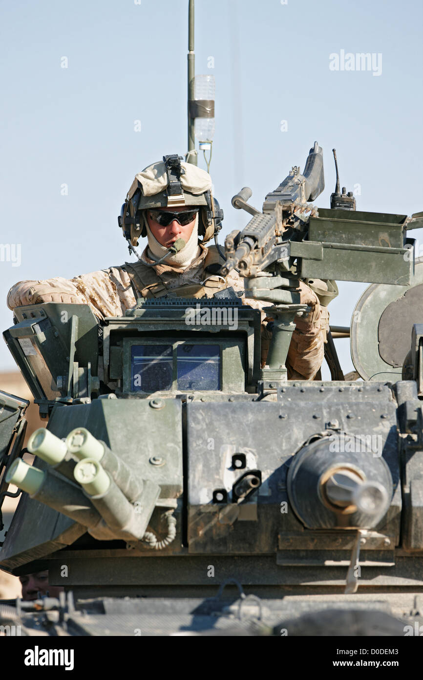 Un U.S. Marine in cima ad un LAV-25, sud della provincia di Helmand, Afghanistan. Foto Stock