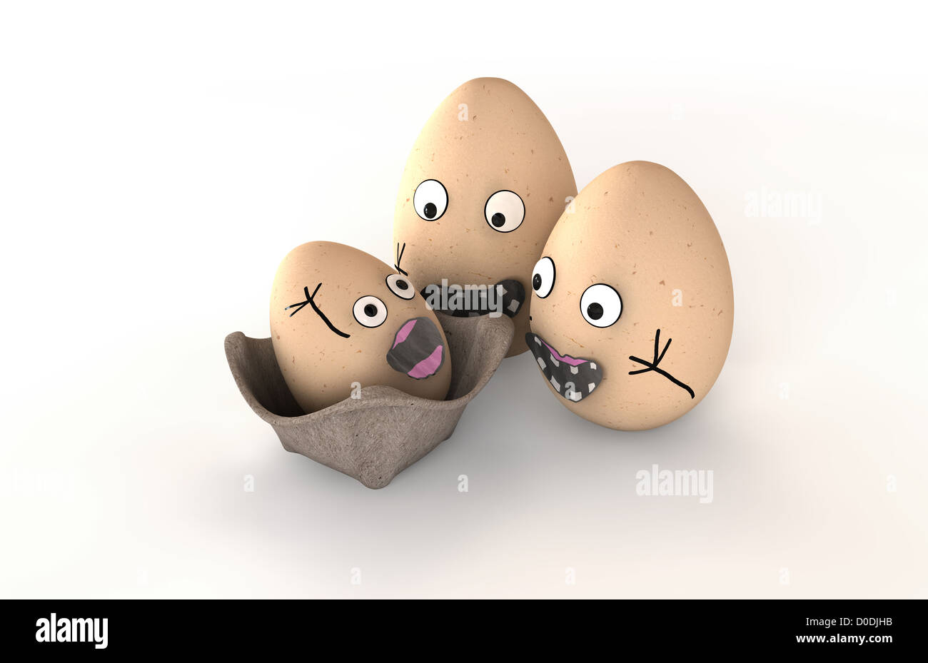 3 Compone le uova con emozione umana che sono ovviamente felice circa l'arrivo del loro bambino uovo Foto Stock