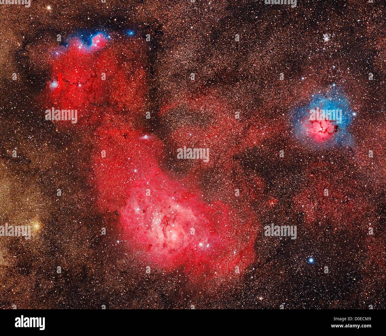 M8 e M20, la laguna e Trifid Nebulas in Sagitarius Foto Stock