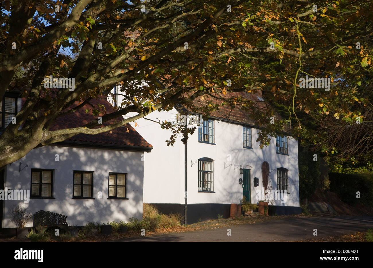 Cottage di campagna Foglie di autunno Westleton, Suffolk, Inghilterra Foto Stock