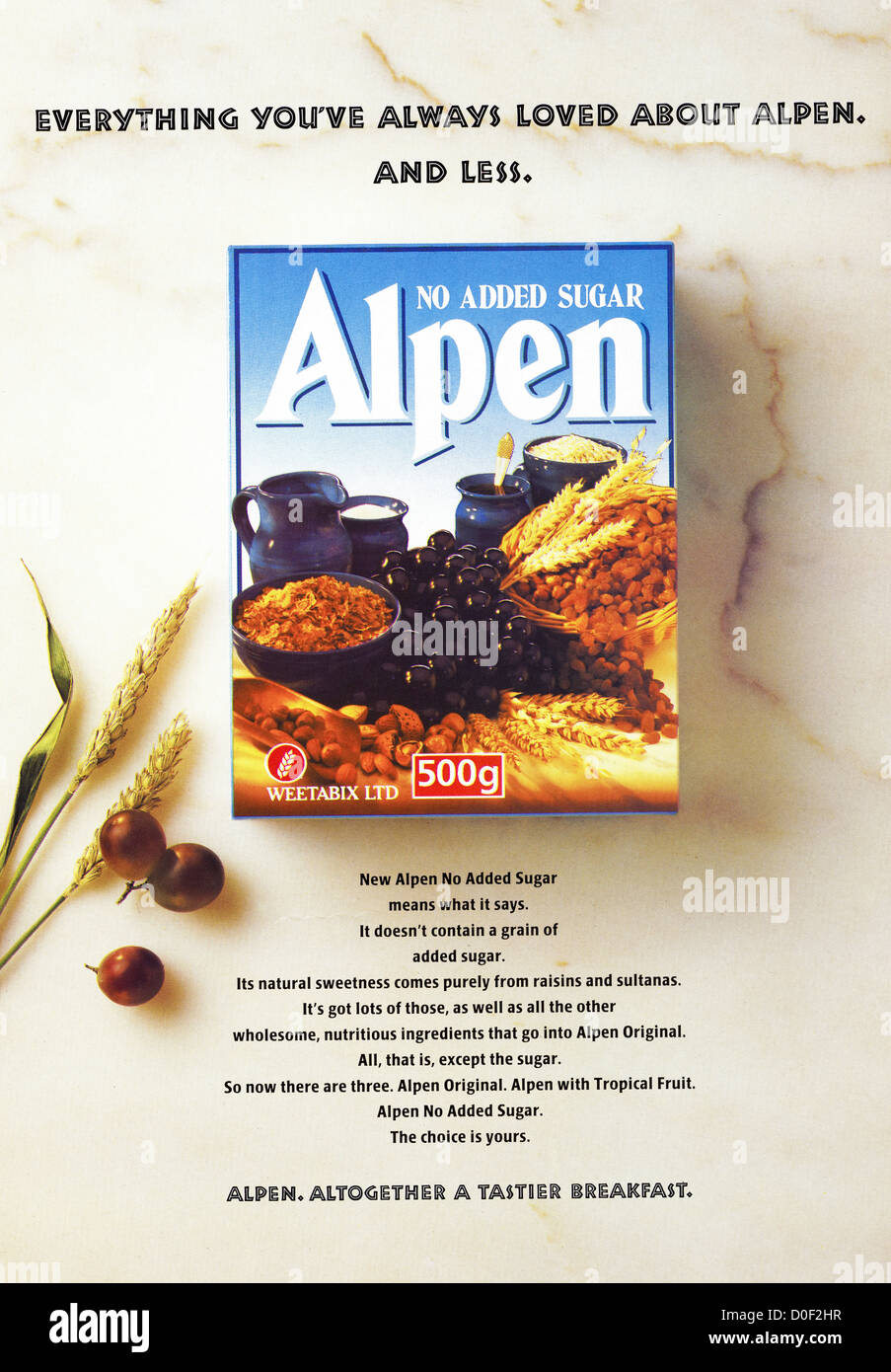 Originale degli anni ottanta per la pubblicità a mezzo stampa dal  consumatore inglese pubblicità su riviste Alpen cereali per la prima  colazione da weetabix ltd Foto stock - Alamy