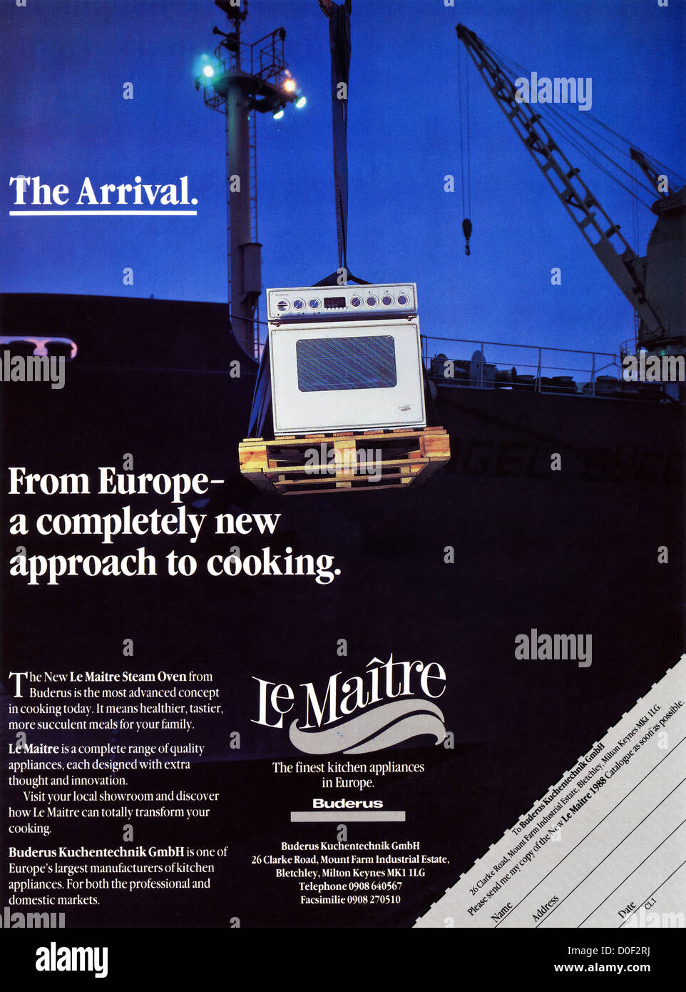 Originale degli anni ottanta per la pubblicità a mezzo stampa dal consumatore inglese pubblicità su riviste Le Maitre cucine da Buderus Foto Stock