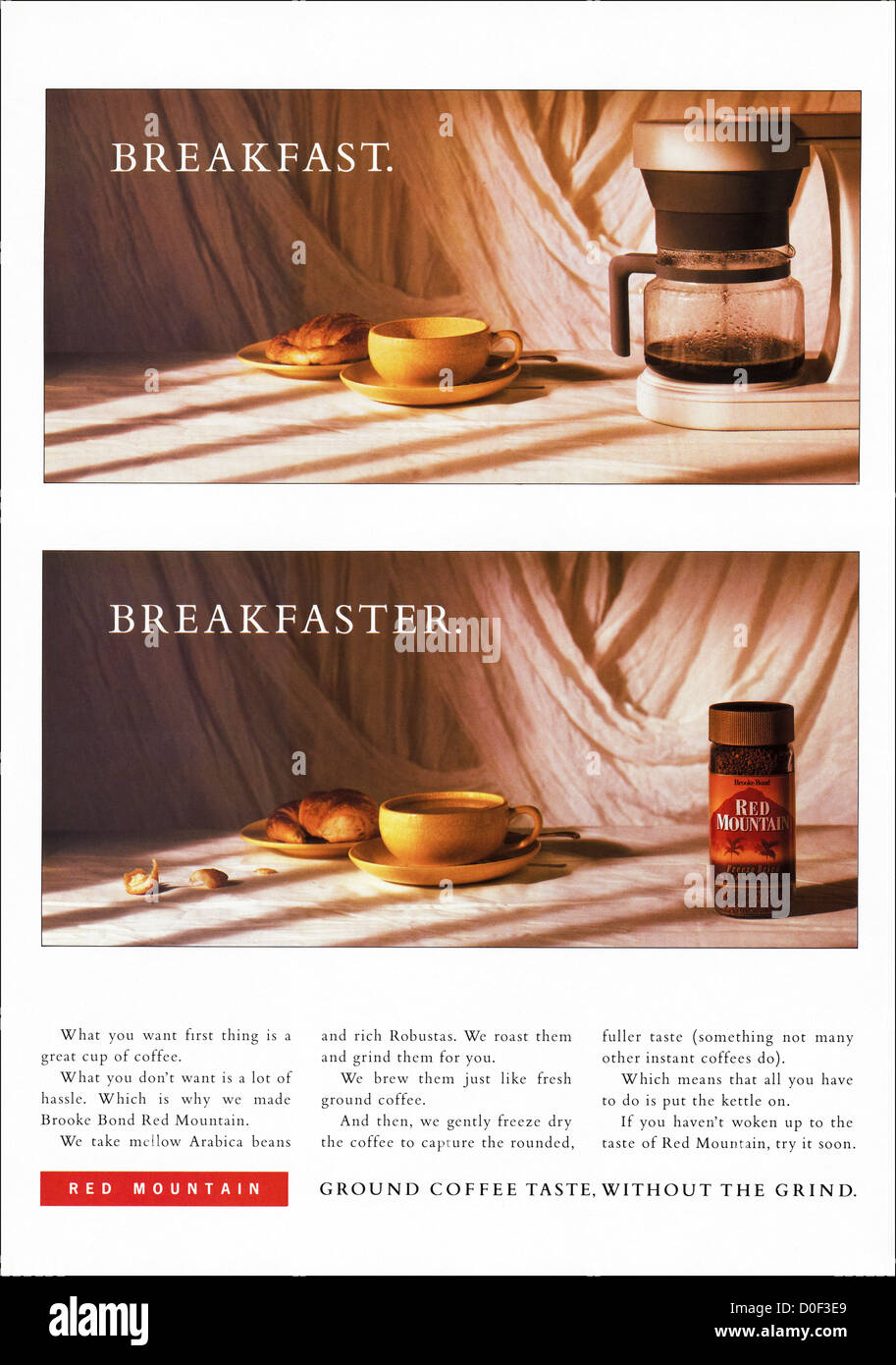Originale degli anni ottanta per la pubblicità a mezzo stampa dal consumatore inglese pubblicità su riviste rosso caffè di montagna Foto Stock