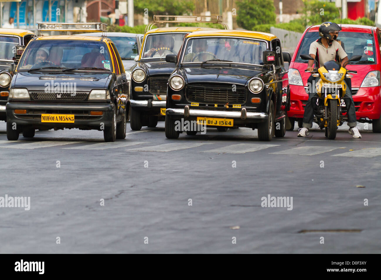 Tipico Taxi Vintage in Mumbai, India Foto Stock