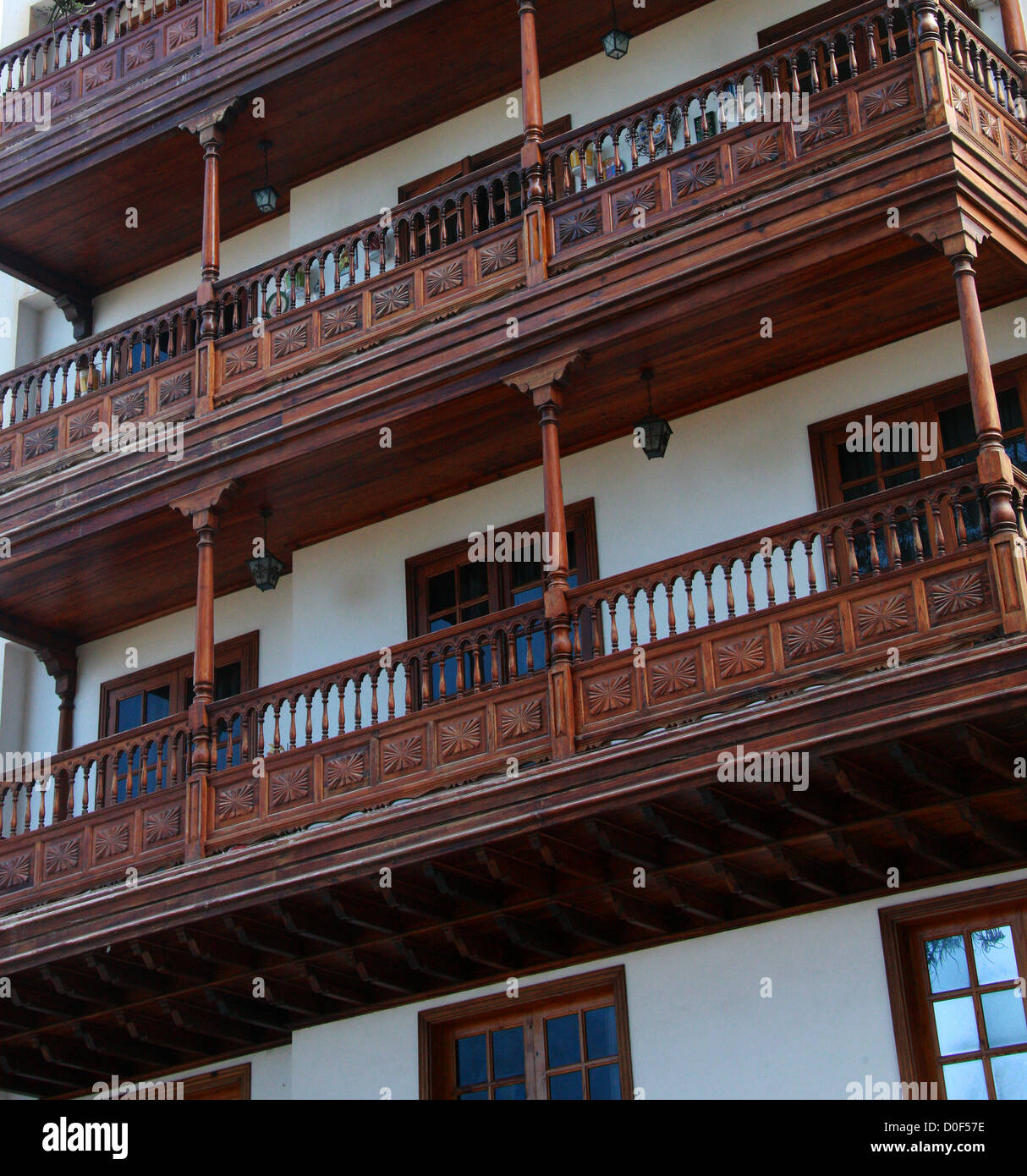 Di stile Spagnolo a balconi, Icod de los Vinos, Tenerife, Isole Canarie. Foto Stock