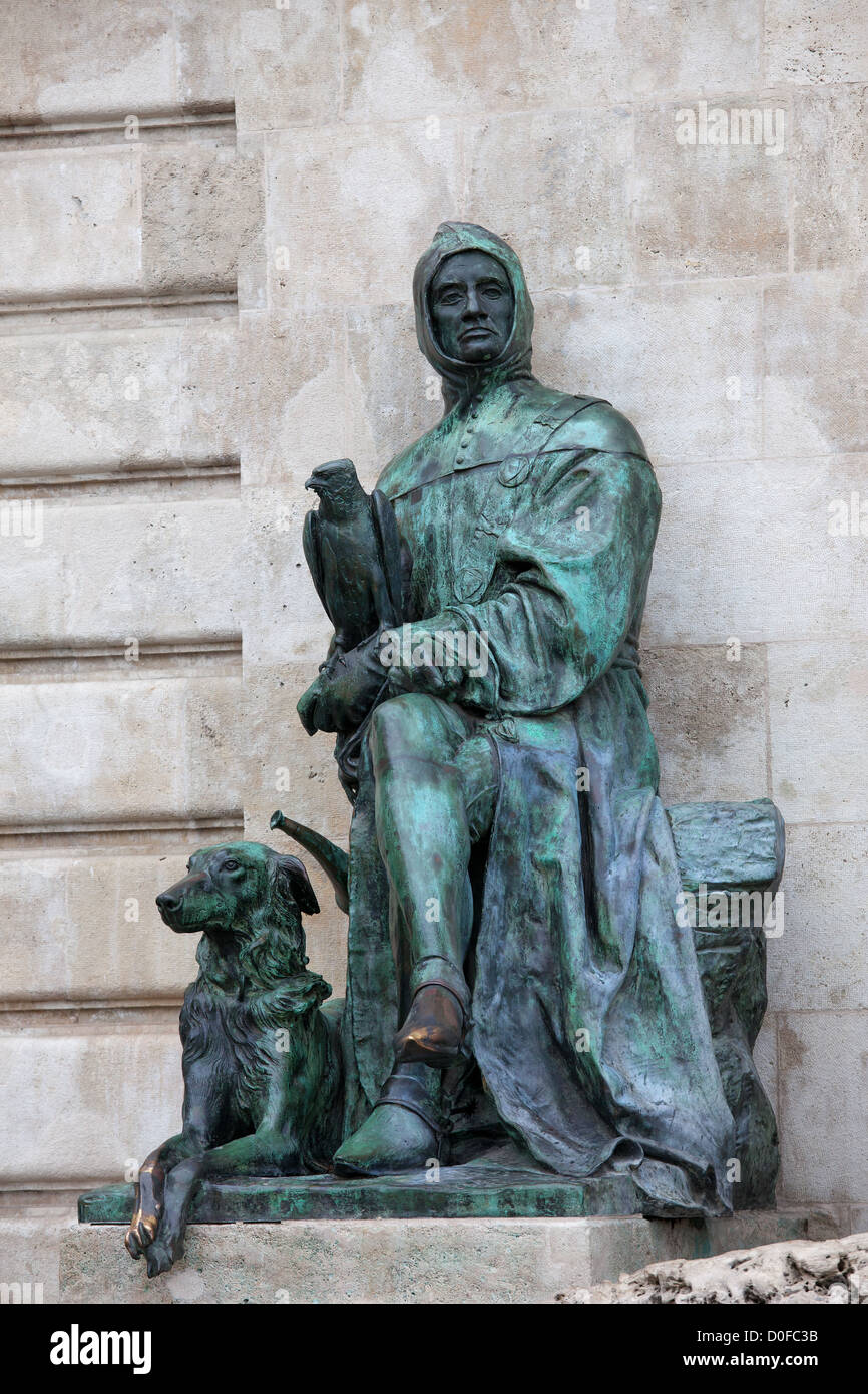 Historian galeotto marzio statua presso il Royal Palace (castello), parte della fontana di Mattia a budapest, Ungheria. Foto Stock