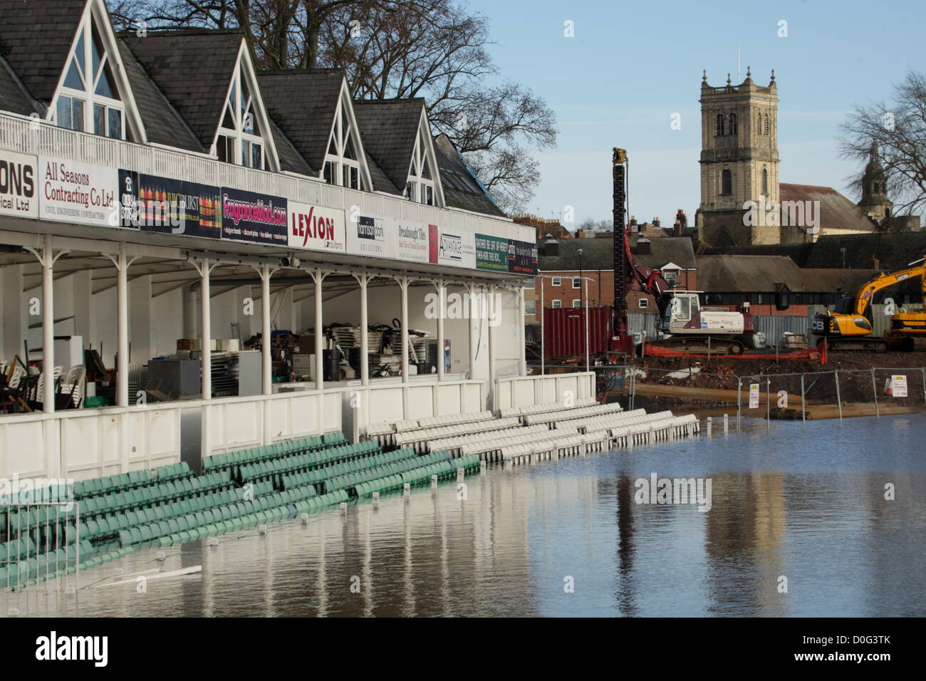 Worcestershire County Cricket Ground in profonda flood, Worcester REGNO UNITO Foto Stock