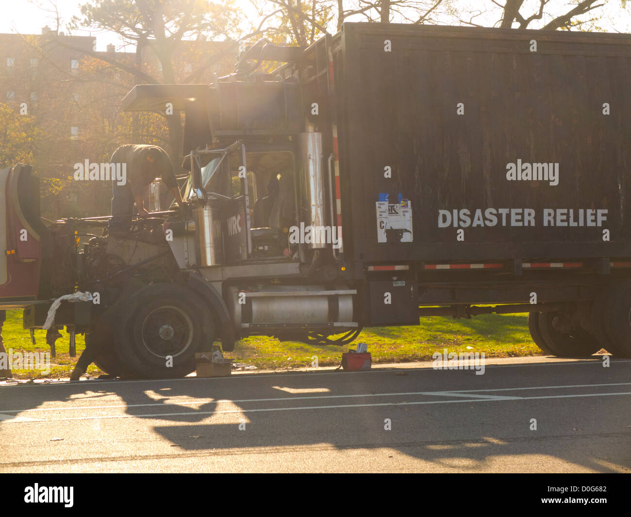 Tempesta di sabbia Disaster Relief carrelli in prospect park Brooklyn Foto Stock