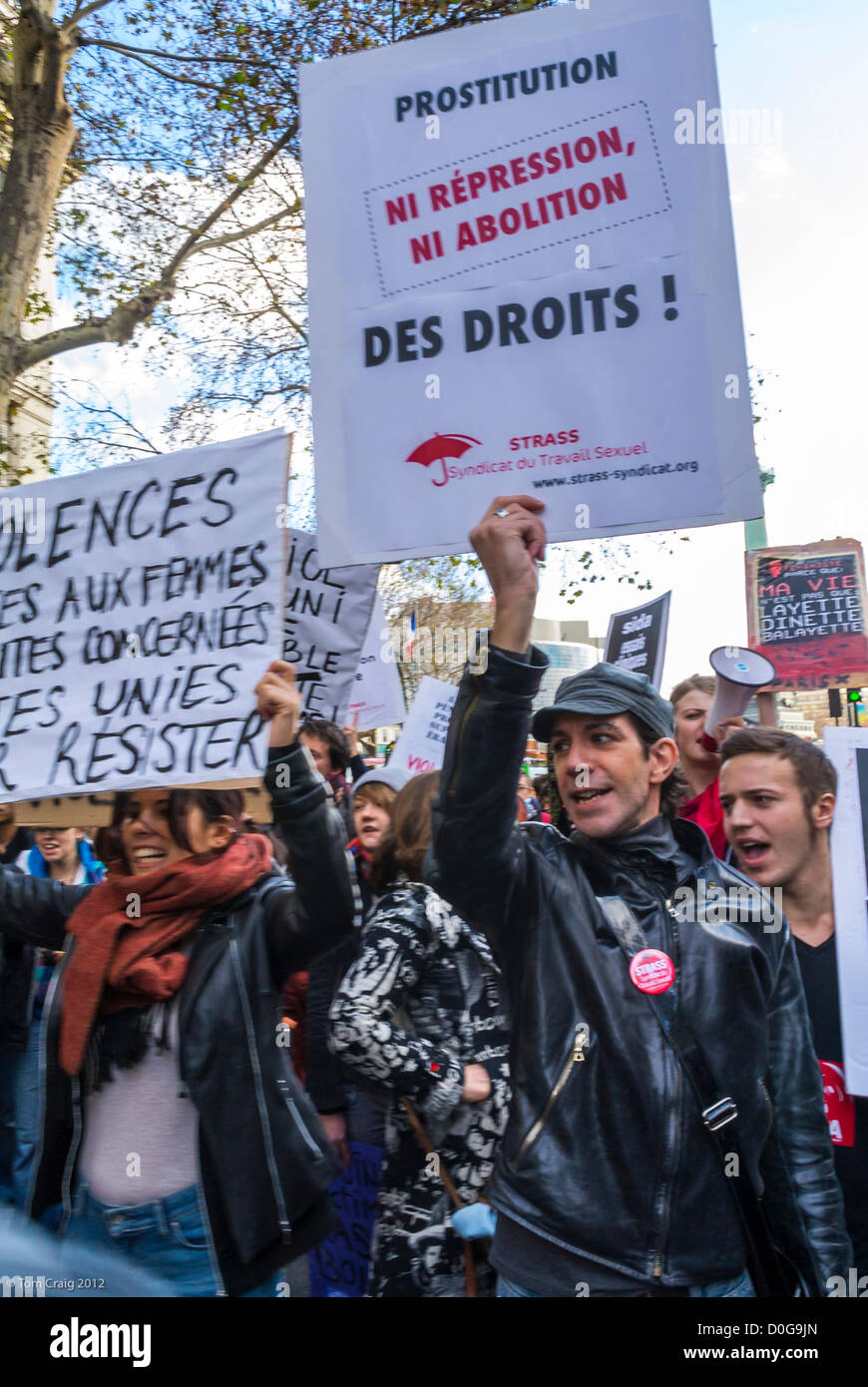 Parigi, Francia, dimostrazione contro la violenza alle donne, gruppi per la prostituzione legale, marcia di protesta per i diritti civili Foto Stock