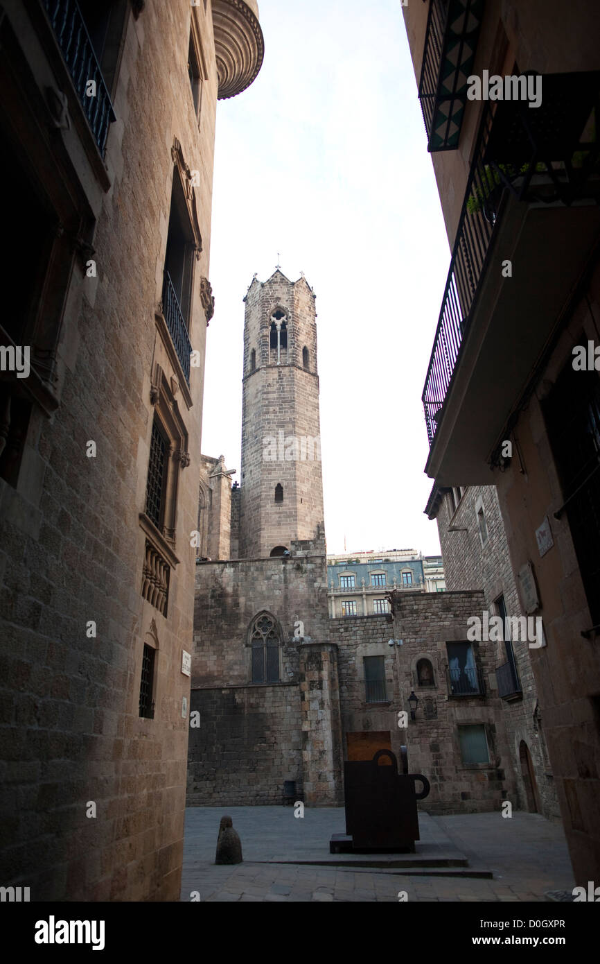 Torre Mirador Del Rei Martí, re Martin's torre di avvistamento, Placa del Rei,xv secolo Kings Square, antica Barcellona, Catalunya. Foto Stock
