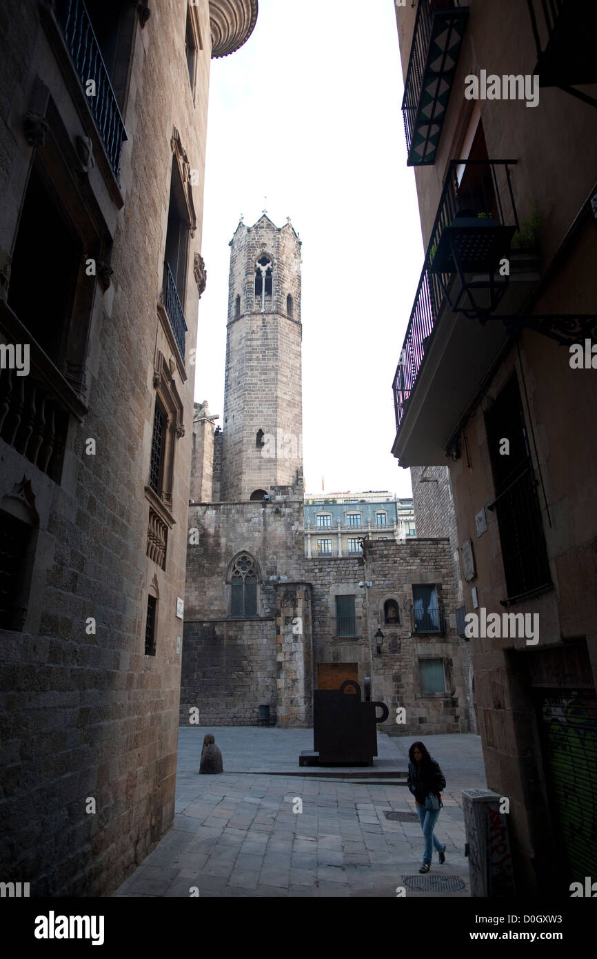 Torre Mirador Del Rei Martí, re Martin's torre di avvistamento, Placa del Rei,xv secolo Kings Square, antica Barcellona, Catalunya. Foto Stock