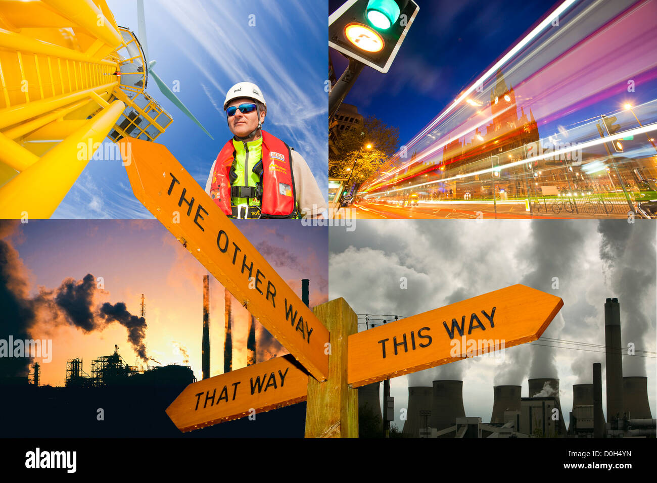 Un'energia/inquinamento/energia rinnovabile composito. Foto Stock