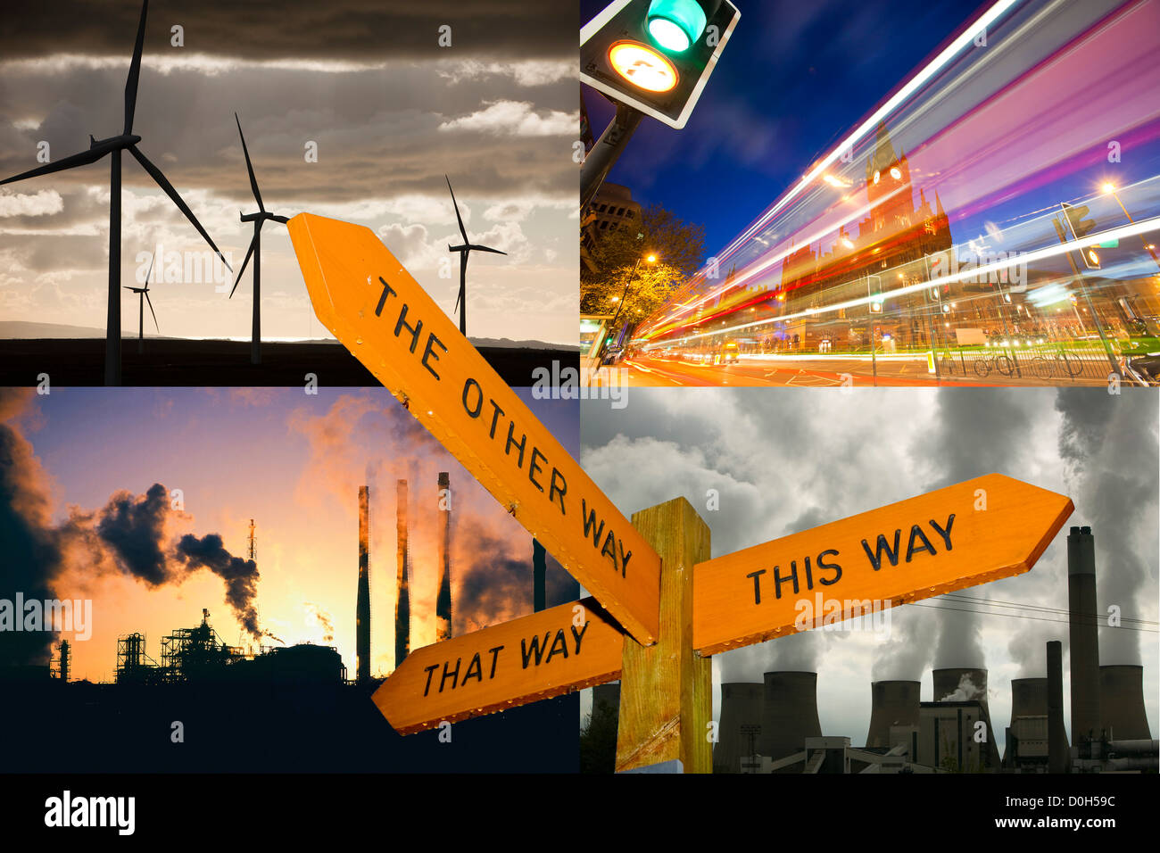Un'energia/inquinamento/energia rinnovabile composito. Foto Stock