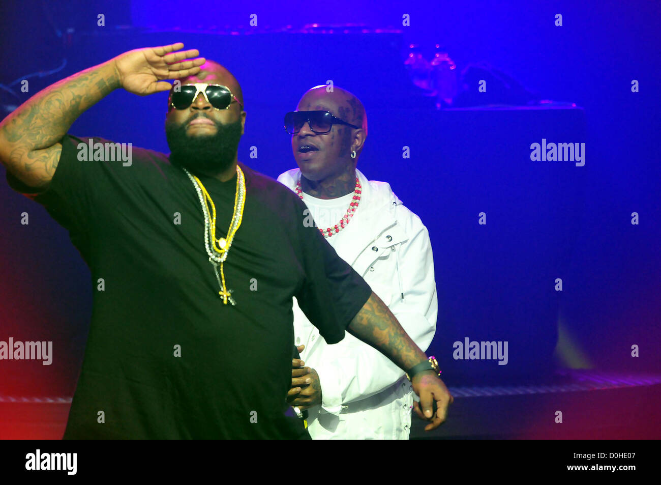 Bryan "Birdman" Williams e Rick Ross preforme con Drake al 2° giorno prestazioni durante il Drake sogni e incubi Foto Stock