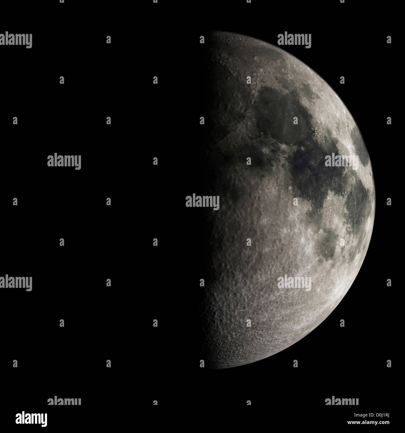 Illustrazione Digitale di un primo quarto di luna Foto Stock