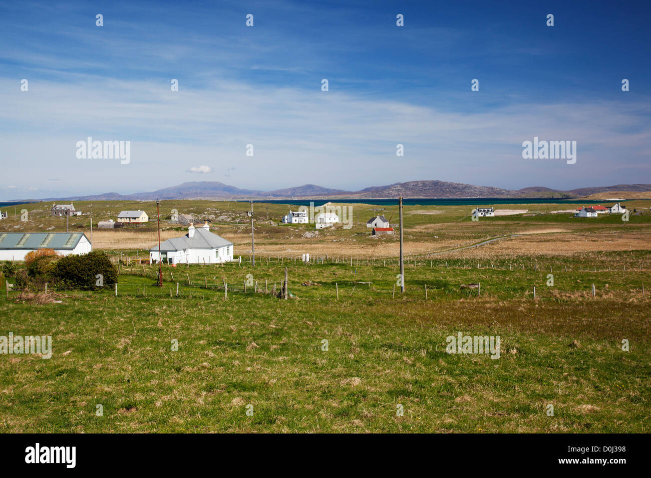Una vista attraverso il paesaggio crofting del Cille Bharra area della barra. Foto Stock