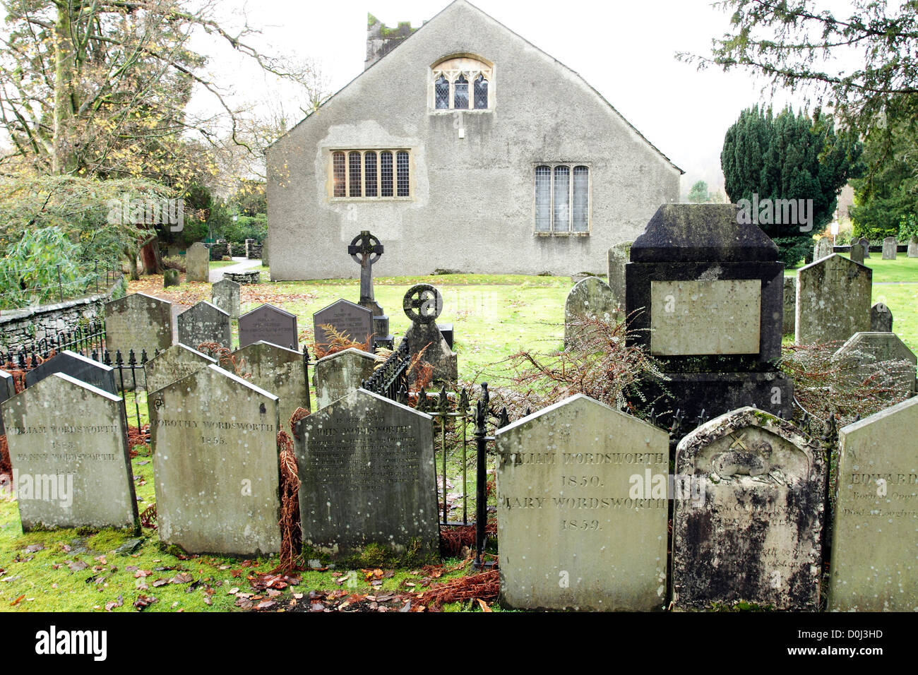 The Wordsworth tombe di famiglia nella parrocchia sagrato a Grasmere,Lake District,Cumbria. Foto Stock