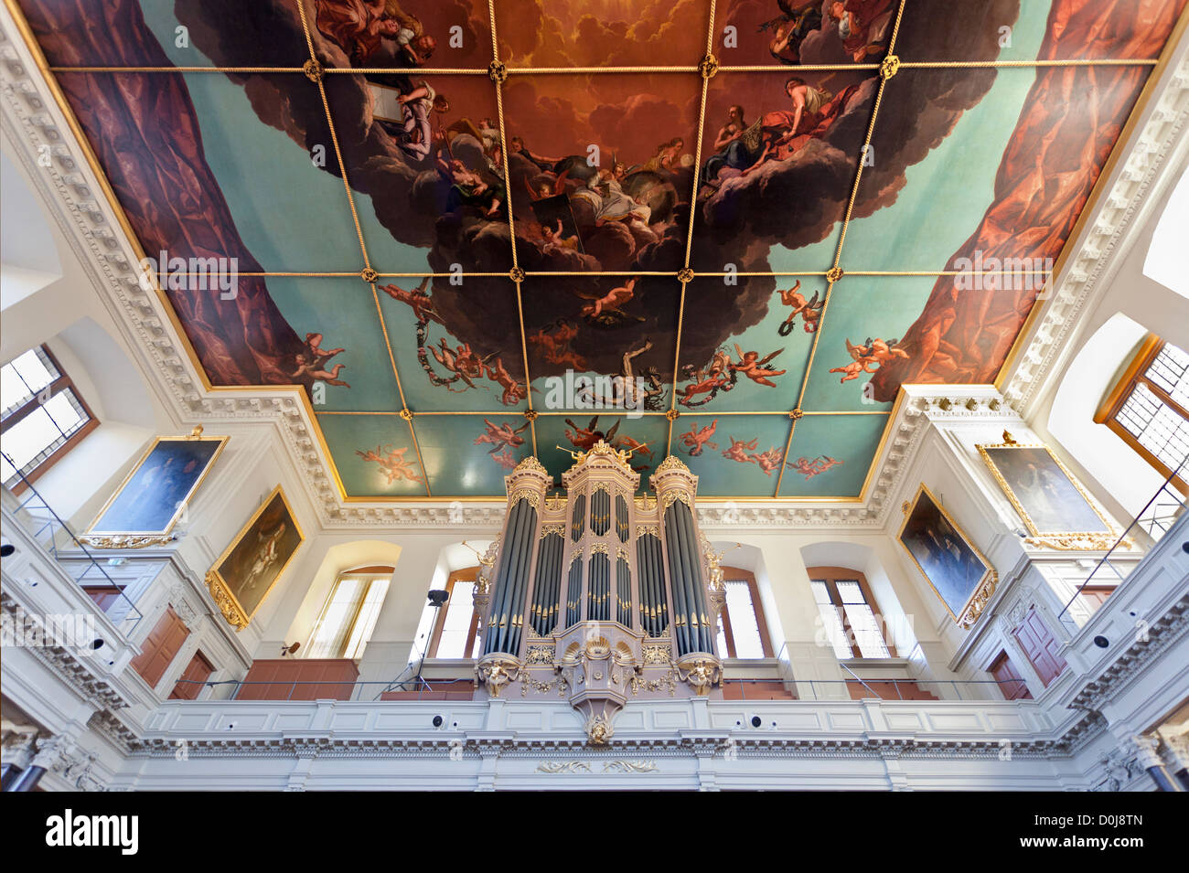 Interno del rinnovato Sheldonian Theatre in Oxford. Foto Stock