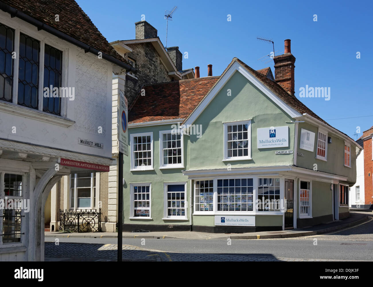 Le vecchie case in Church street a Saffron Walden. Foto Stock